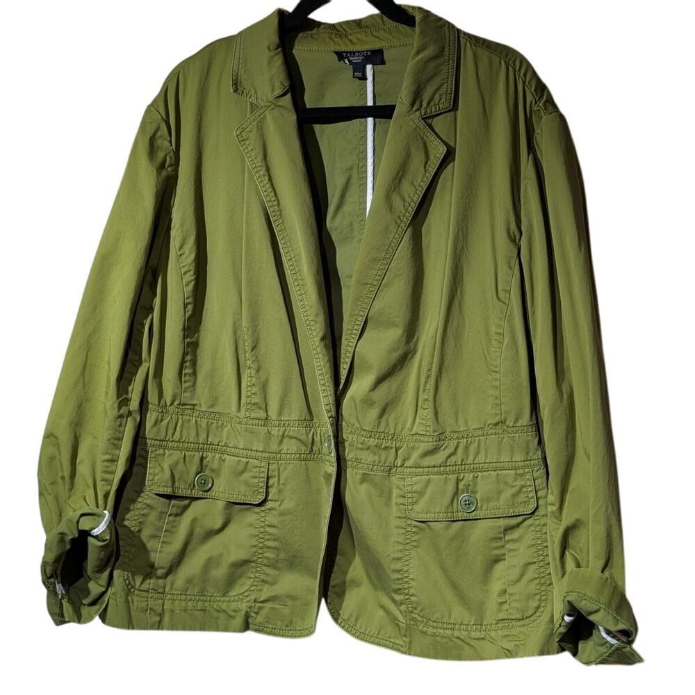 Talbots Green Twill Unlined Twill Safari Style Jacket Womens Plus Size 20W